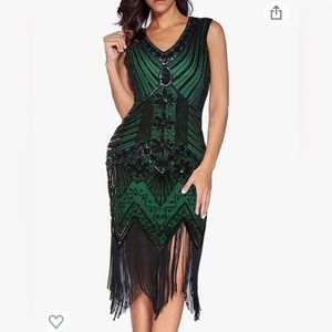 Green Flapper Dress with Accessories